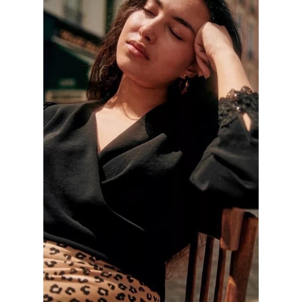 Sezane Black Blouse with Lace Detail